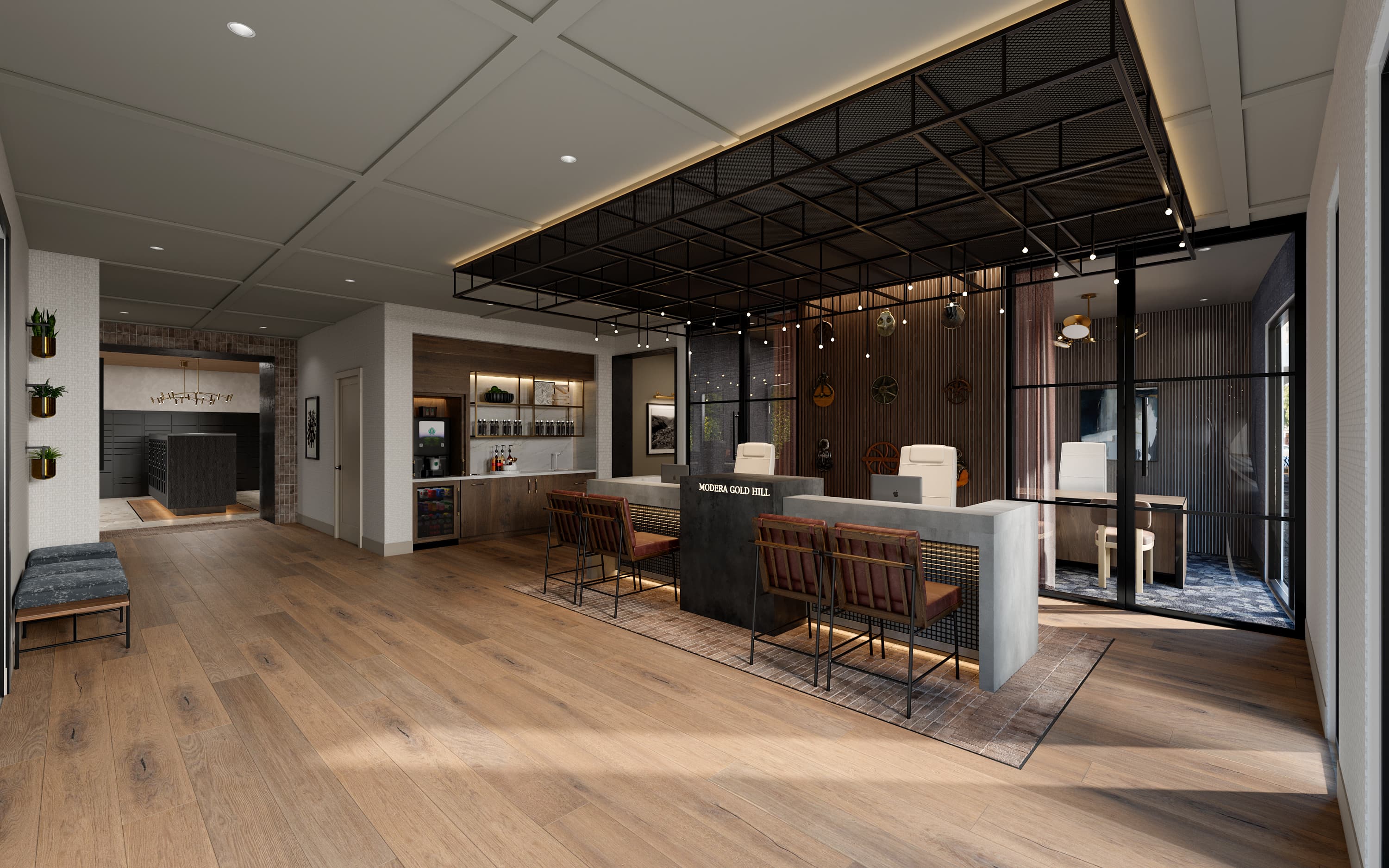 Rendering of the Modera Gold Hill leasing lobby